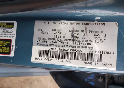 2010 Mazda Mazda3 S Sport z USA, uszkodzony, nr VIN JM1BL1H60A1289259